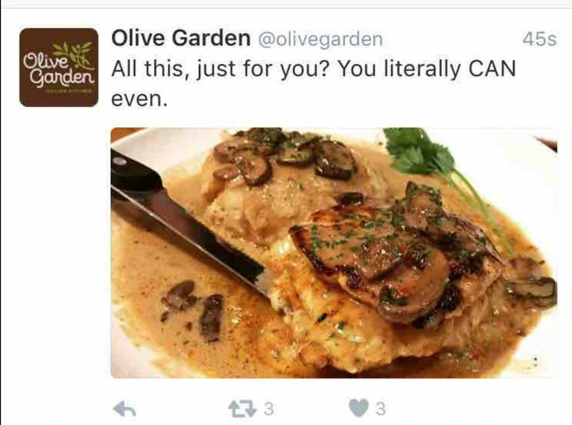 How Do You Do Fellow Kids ad by Olive Garden as seen on Imgur