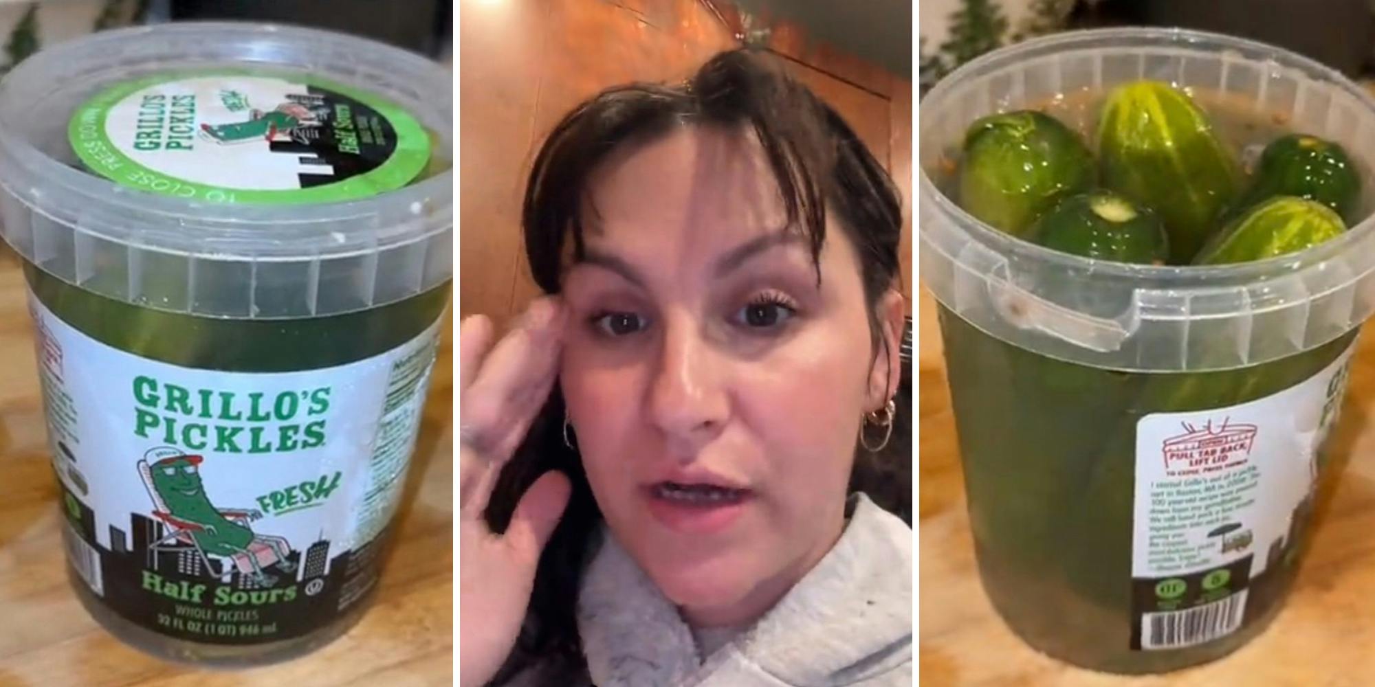 Customer drinks from jar of Grillo’s Pickles. Then she notices something strange