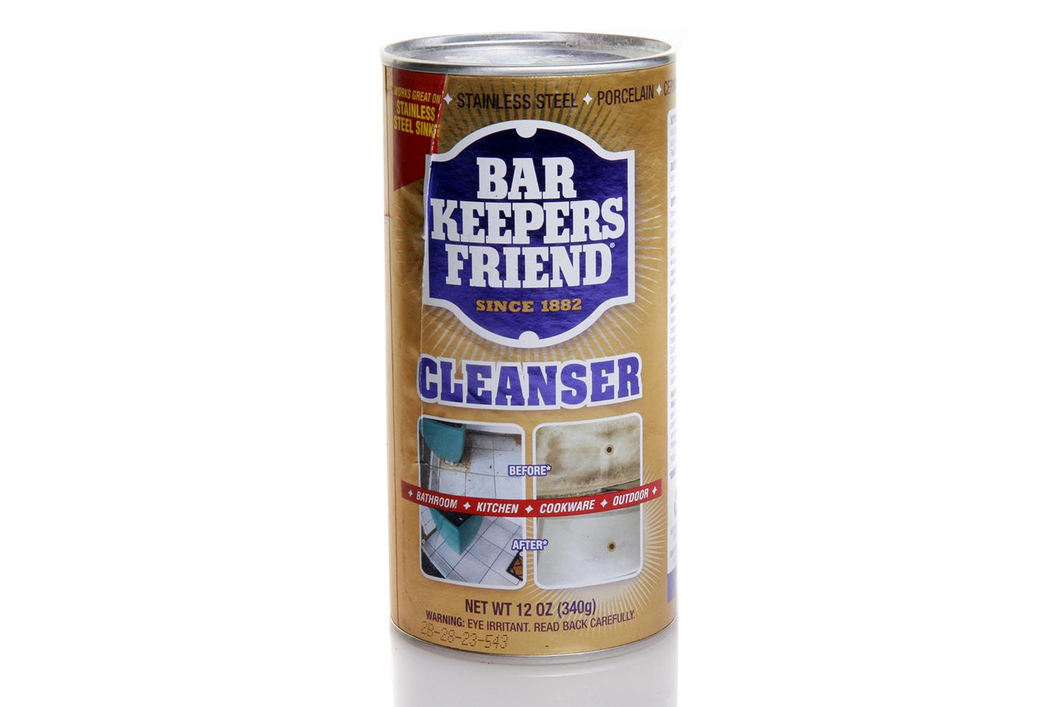 Canister of Bar Keepers Friend, brand cleanser