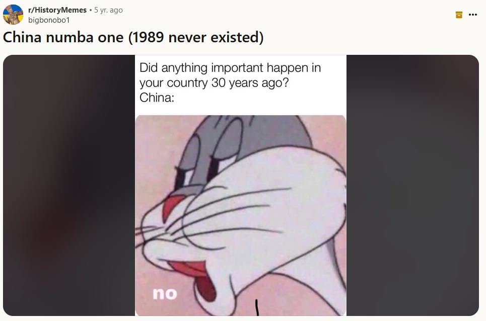 Bugs Bunny no meme about China's history.