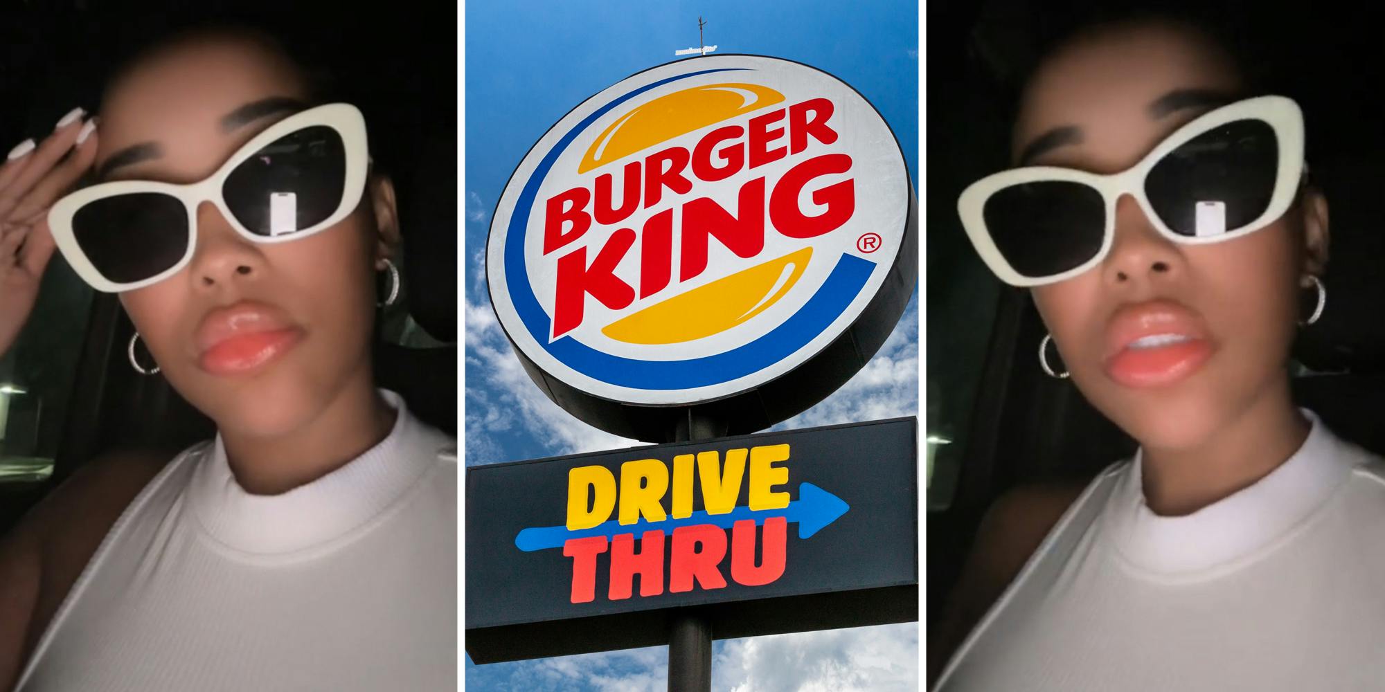 Woman talking(l+r), Burger King Drive Thru(c)