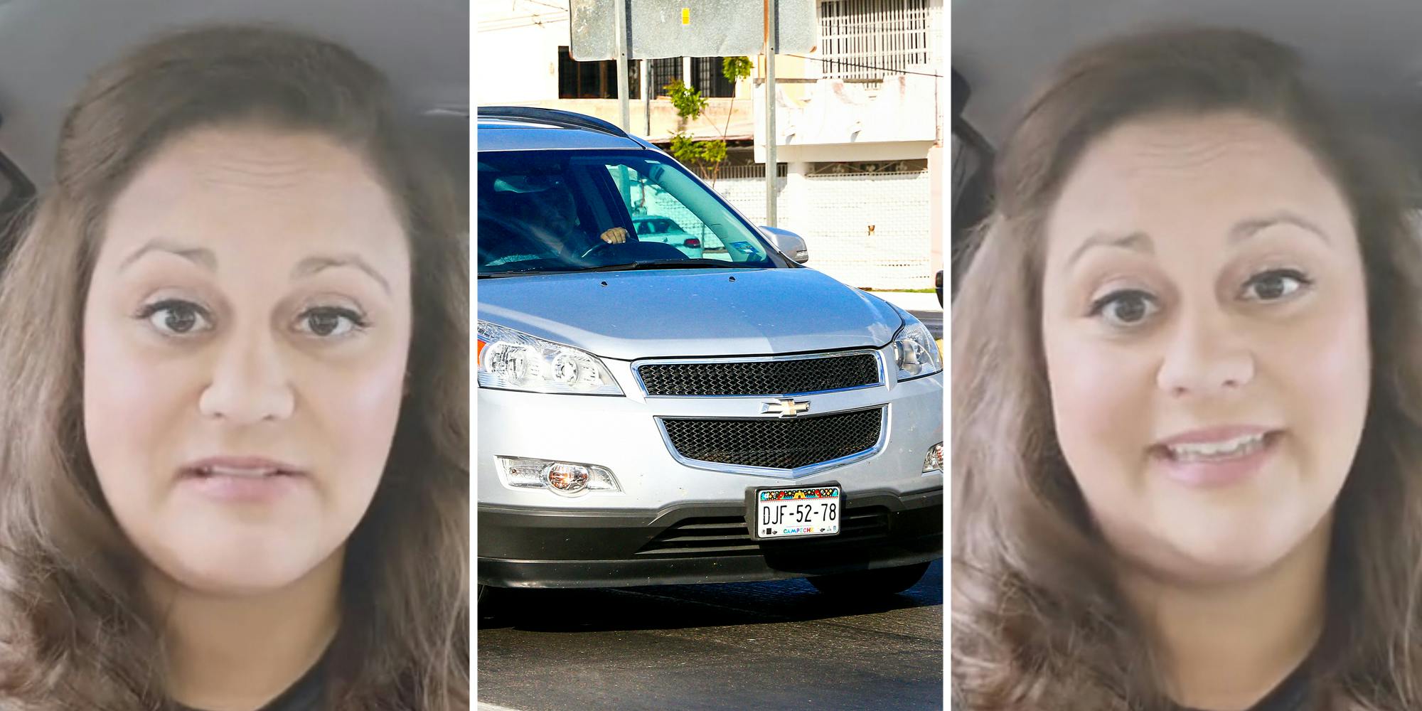 Woman talking(l+r), Chevrolet Traverse(c)