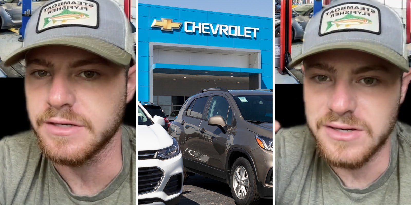 Man talking(l+r), Chevrolet lot(c)