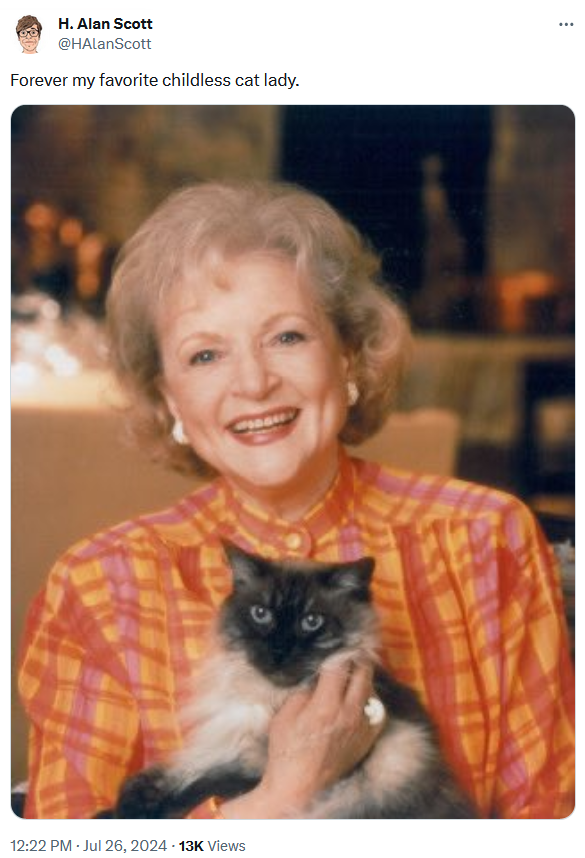 Childless cat lady meme with Betty White.