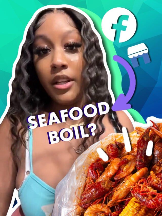 woman with seafood over blue and green