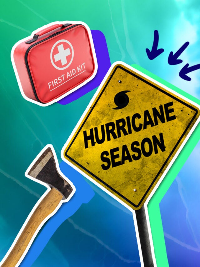 hurricane sign over green and blue