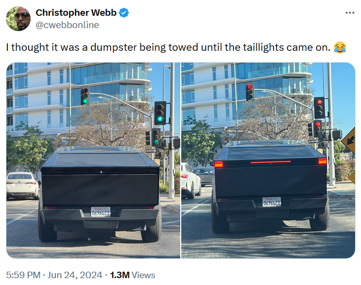 Cybertruck meme tweet saying it was mistaken for a dumpster.