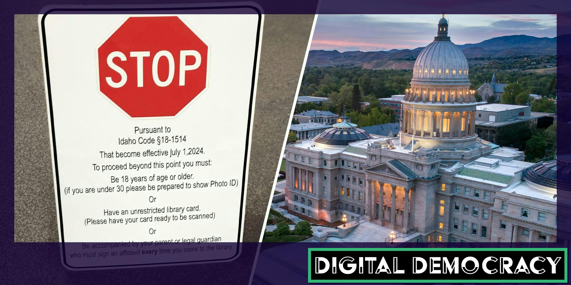 Idaho library bill. The Daily Dot newsletter web_crawlr 'Digital Democracy' logo is in the bottom right corner.