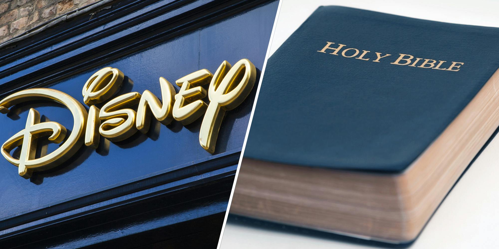 Disney logo(l), Bible(r)