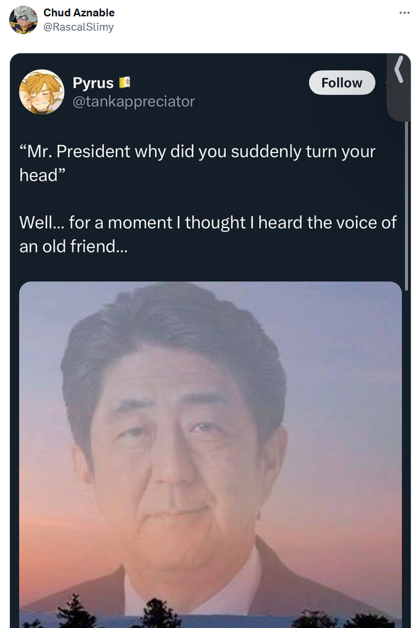 Donald Trump assassination meme featuring Shinzo Abe.