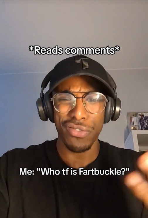 Fartbuckle TikTok video with a confused man making a face at the camera.