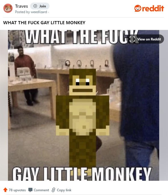 minecraft version of gay little monkey meme