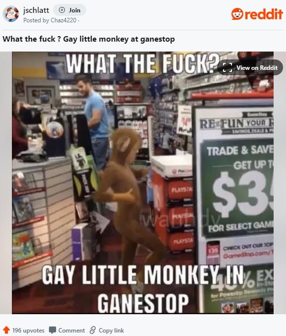 gay little monkey meme in gamestop