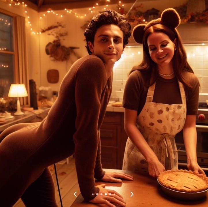 AI images of Lana Del Ray and Timothee Chalamet as little gay monkey
