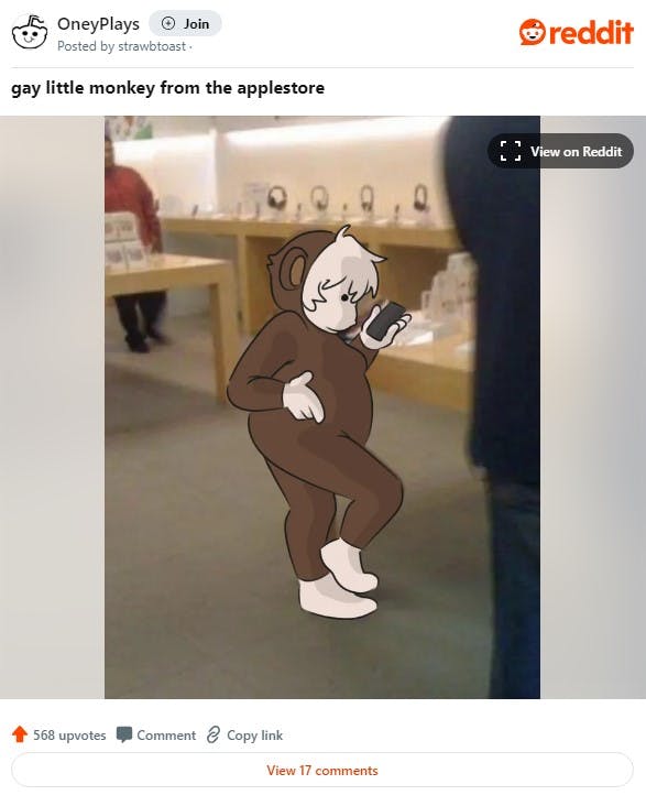 animated gay little monkey boy in apple store