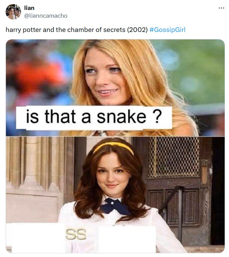 Go piss girl meme referencing Harry Potter and the Chamber of Secrets.