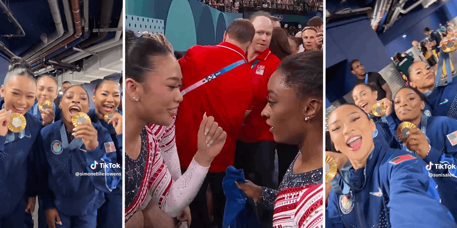 US Olympic gymnasts Simone Biles and Suni Lee caught planning TikToks about gold medals right after winning