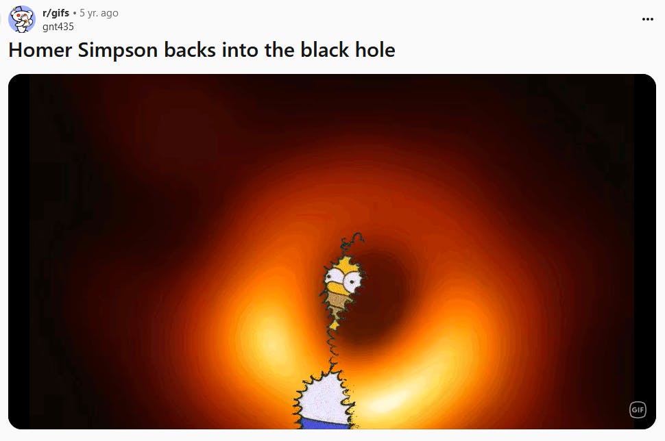 Homer Simpson meme with him backing into a black hole.