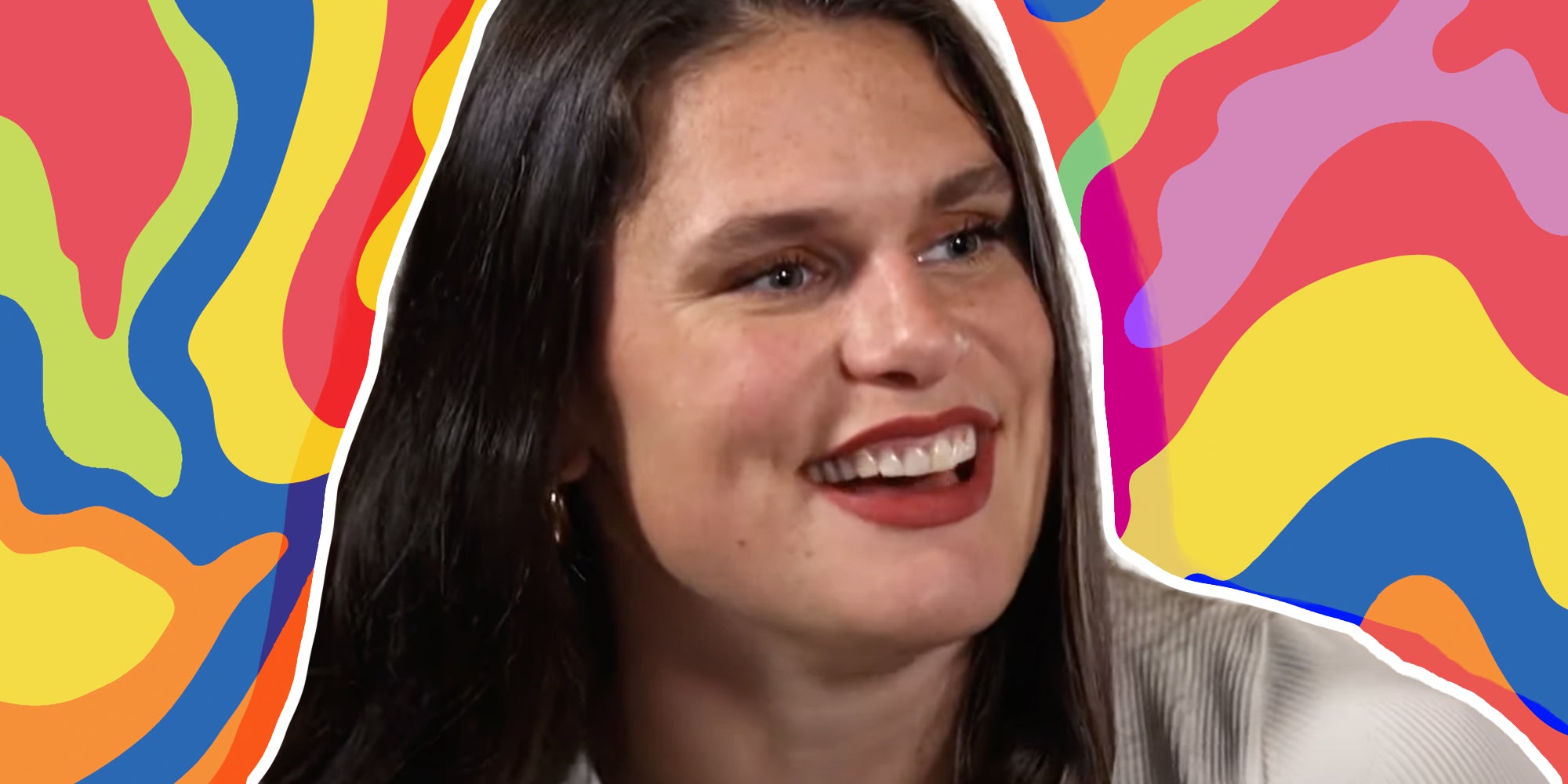 Ilona Maher smiling over abstract colorful background