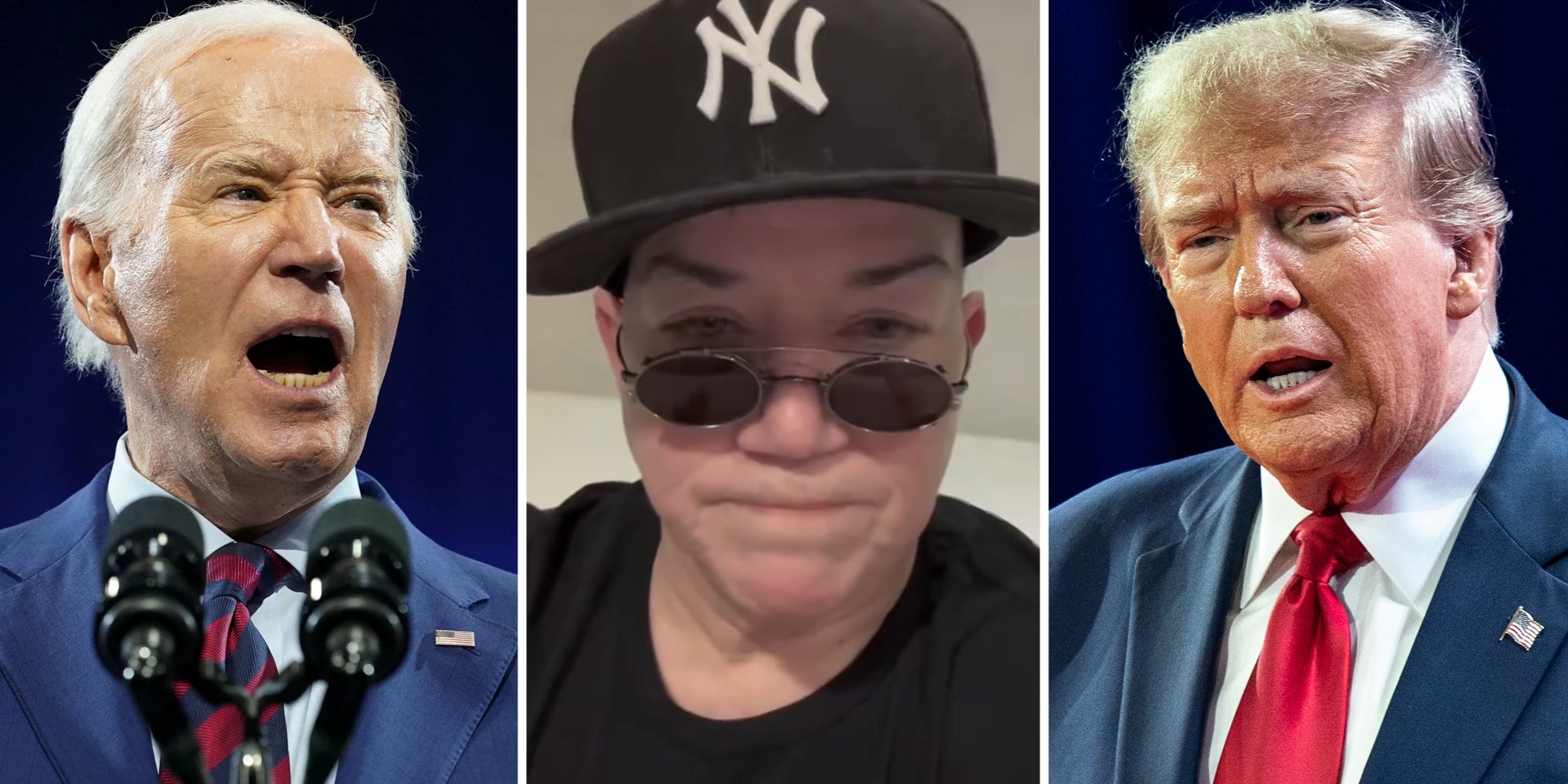 Joe Biden(l), Lea Delaria(c), Donald Trump