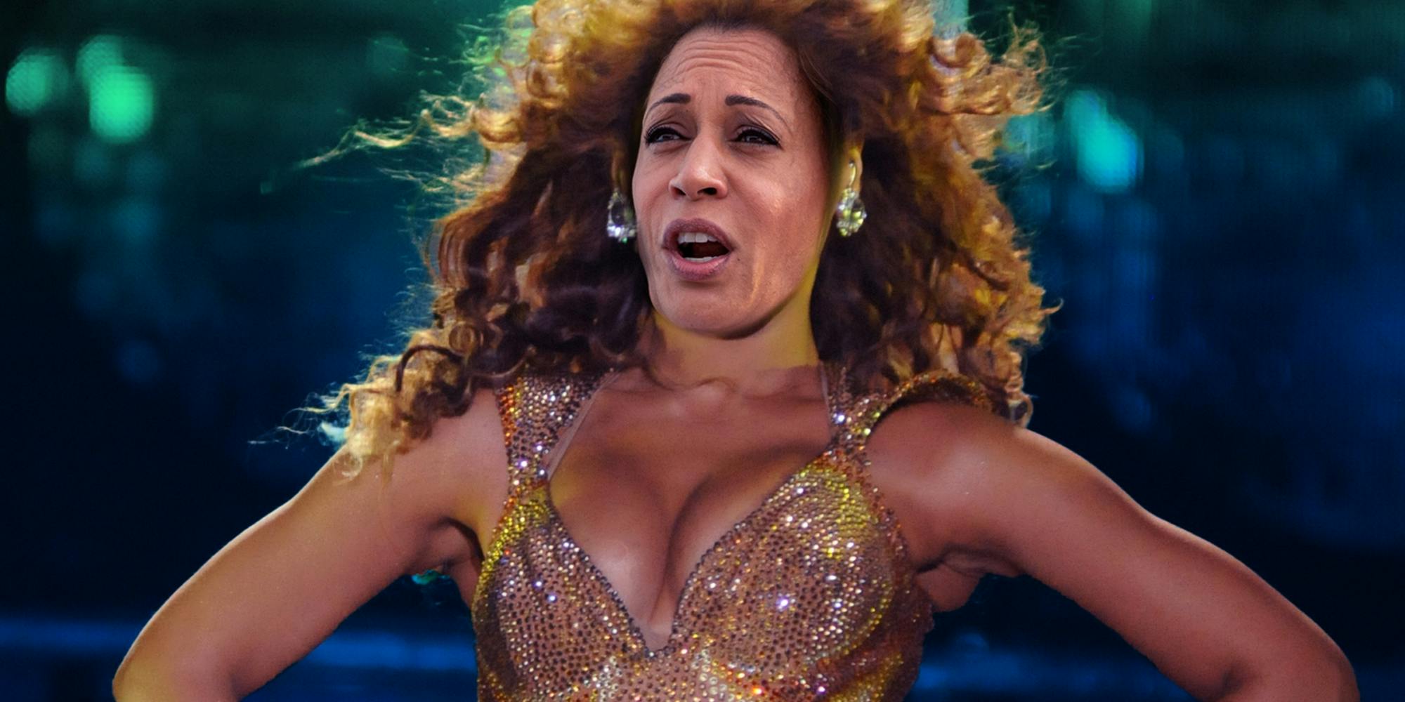 Kamala Harris face singing on Beyonce's body