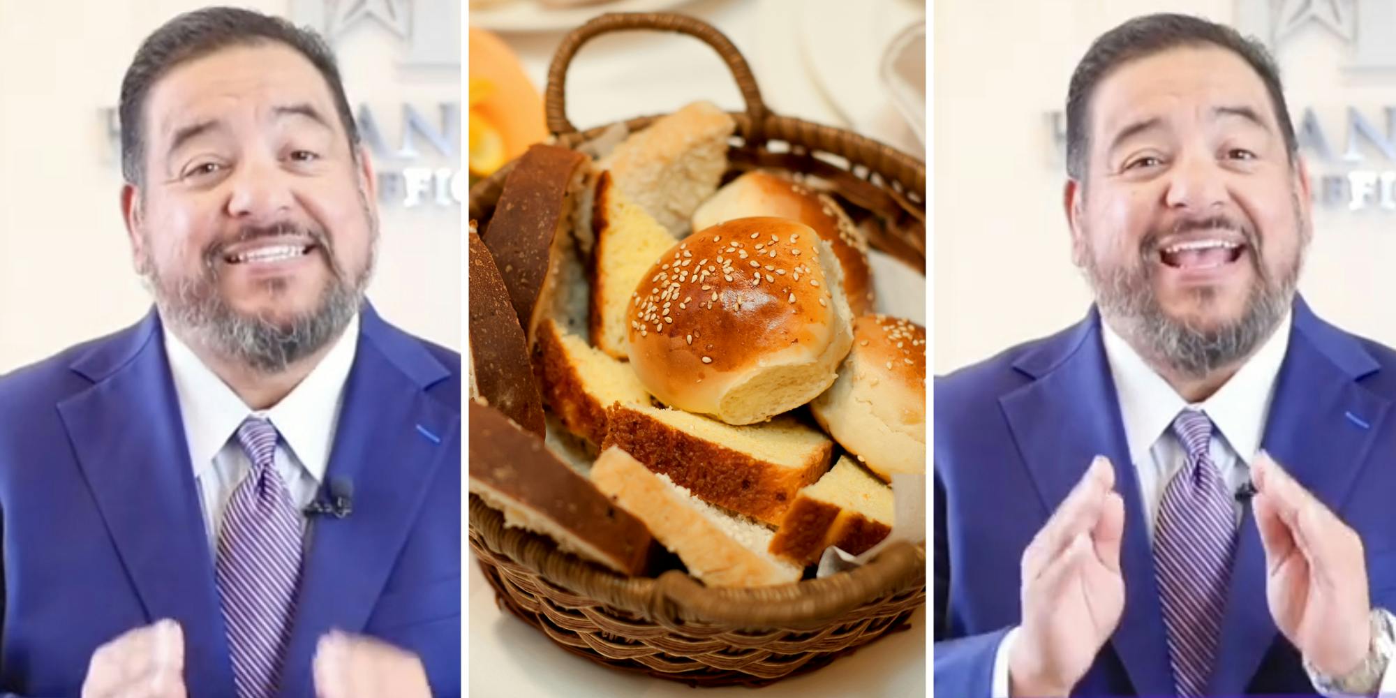 Man talking(l+r), Bread Basket(c)