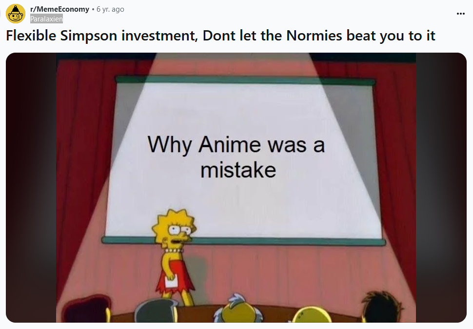 Lisa Simpson presentation meme calling anime a mistake.