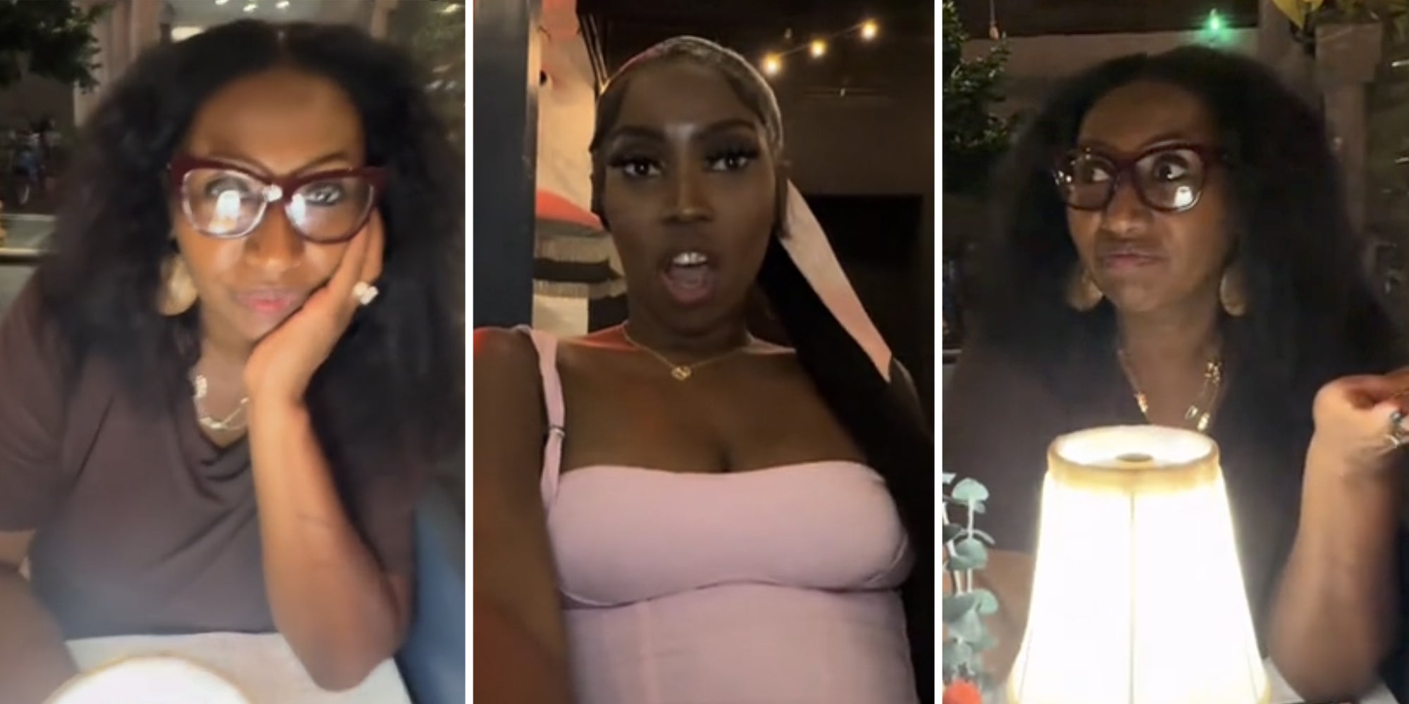 Mom looking upset(l+r), Daughter looking shocked(c)