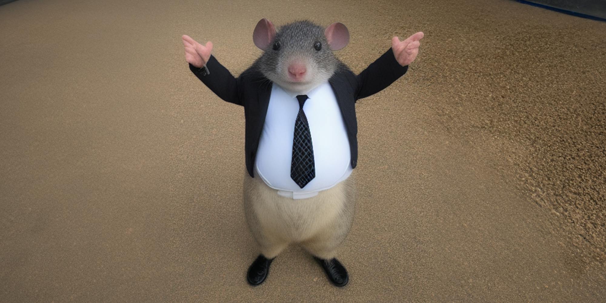 mouse in suit with arms raised