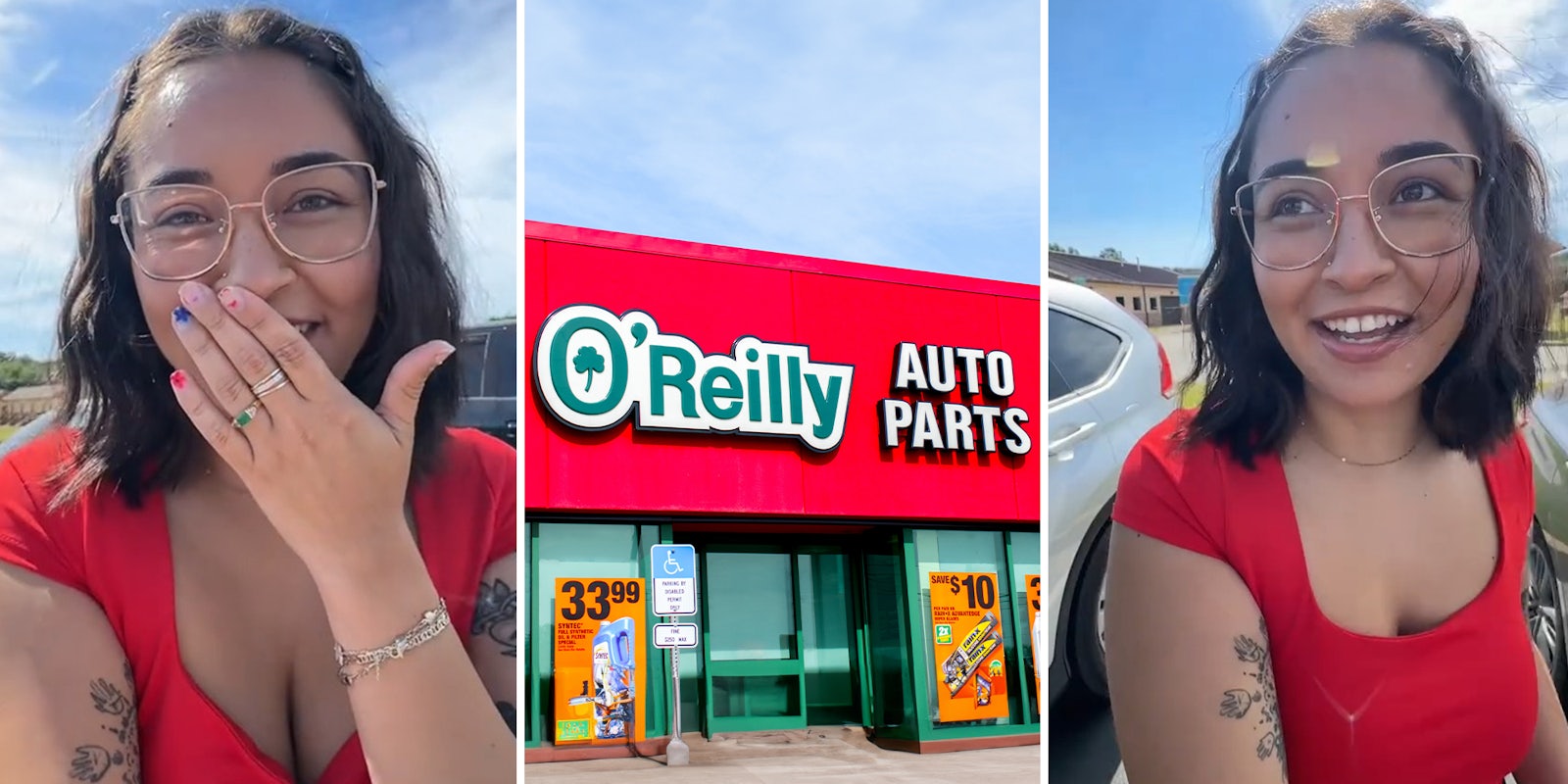 O’Reilly’s worker calls out a woman's dirty headlights and says he can clean them.