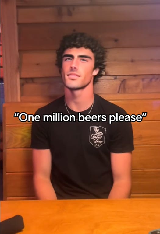 Handsome man saying 'One million beers please.'