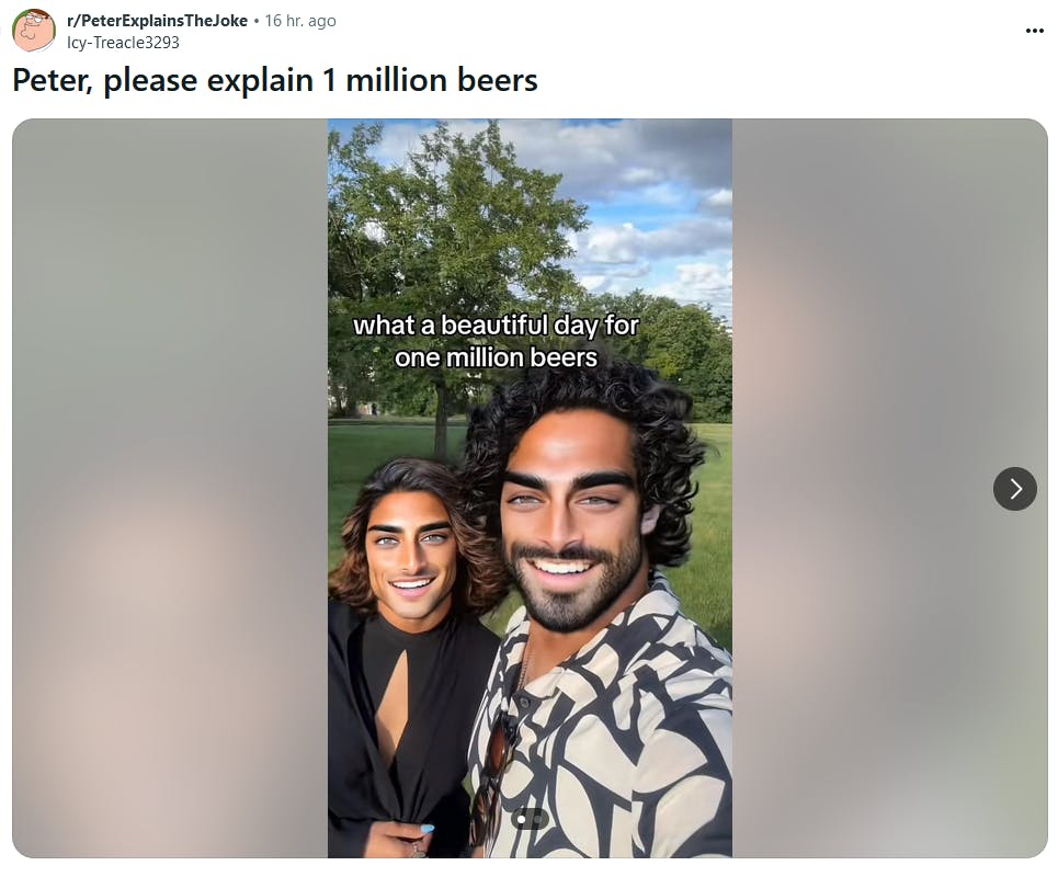 Redditor asking for an explanation for the one million beers meme.