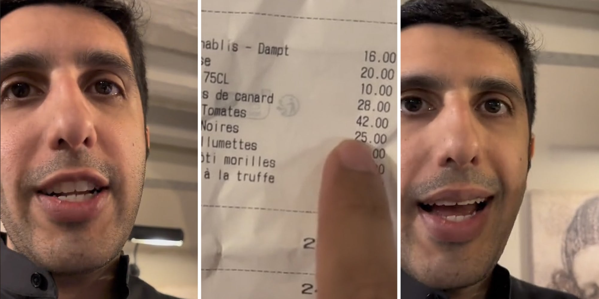 Man talking(l+r), Finger pointing to bill(c)