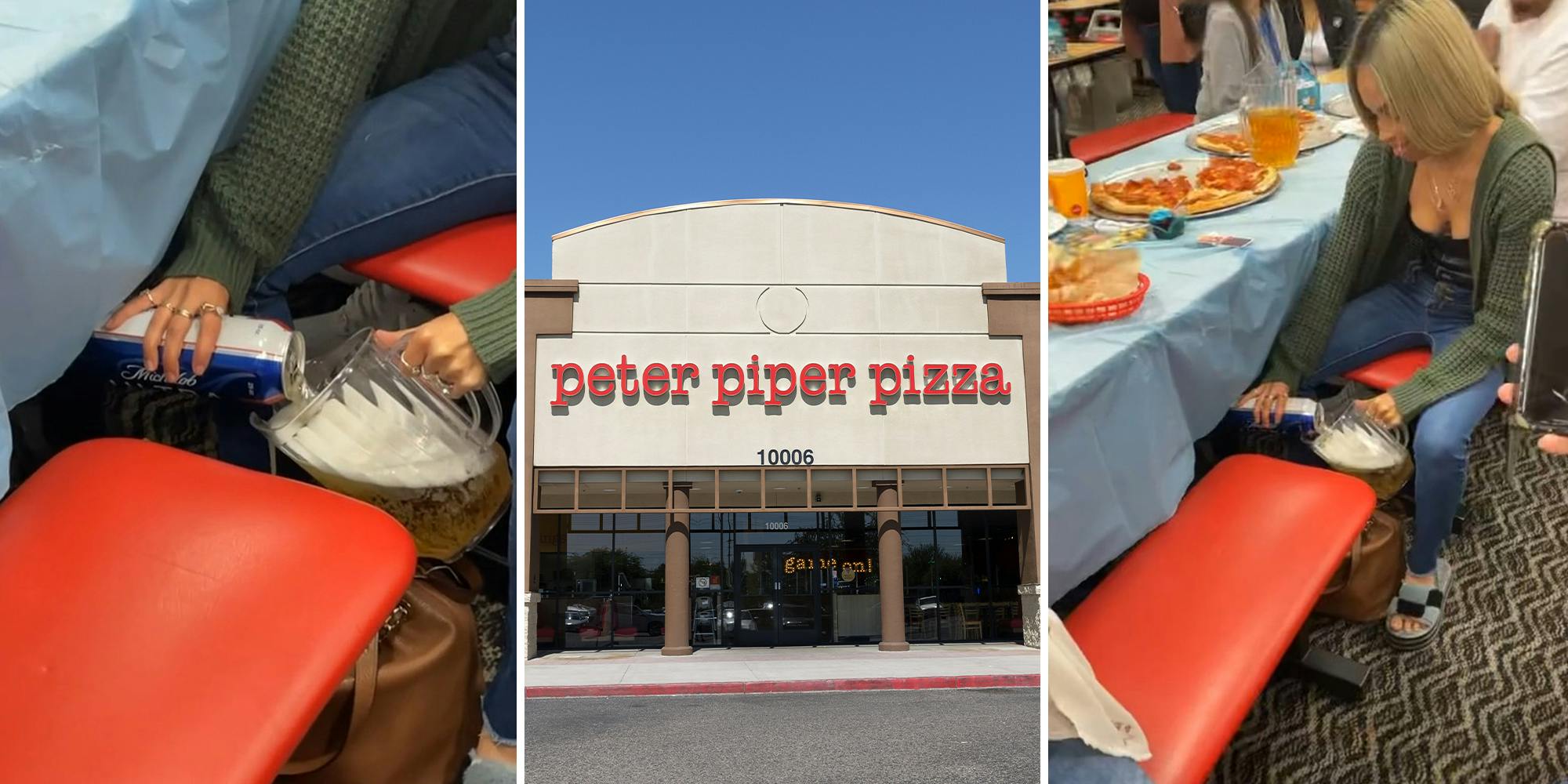 Peter Piper Pizza customer pours BYOB Michelob Ultra into restaurant pitcher