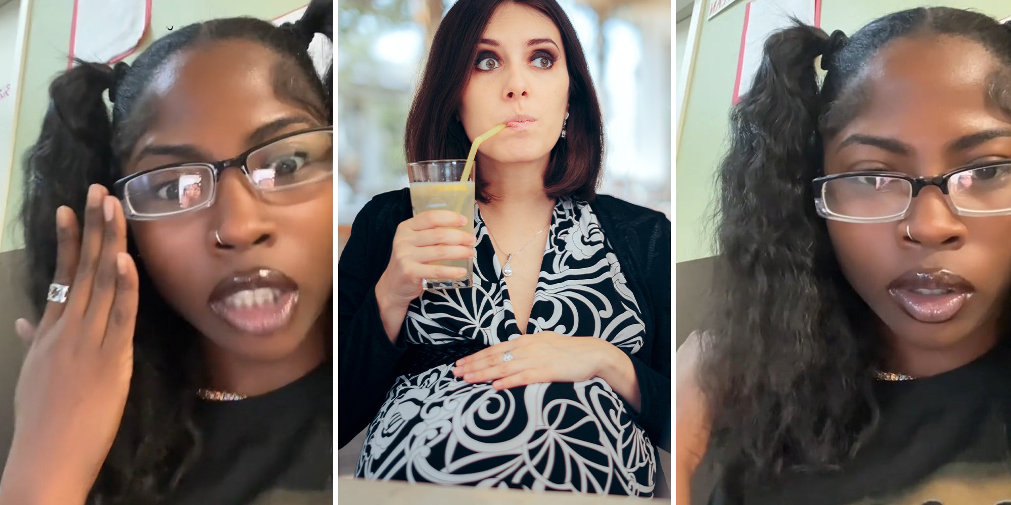 Restaurant customer takes chair away from pregnant woman