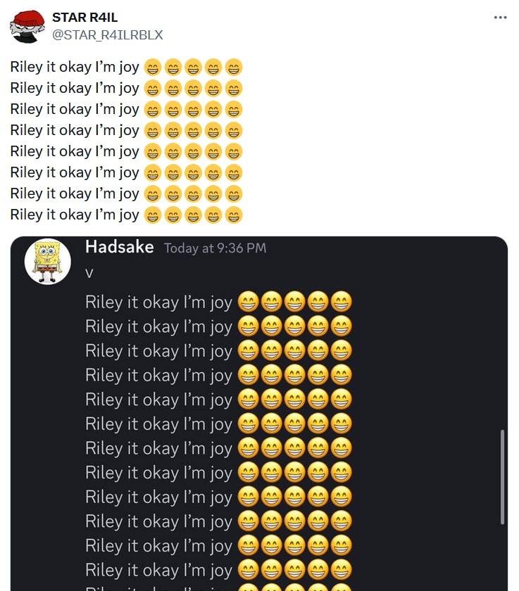 Tweet with Riley it ok I'm Joy spam.