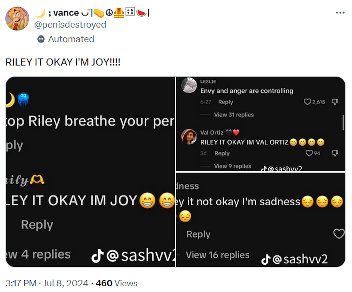 Why Are People Spamming 'Riley It Ok I'm Joy' On Comments?