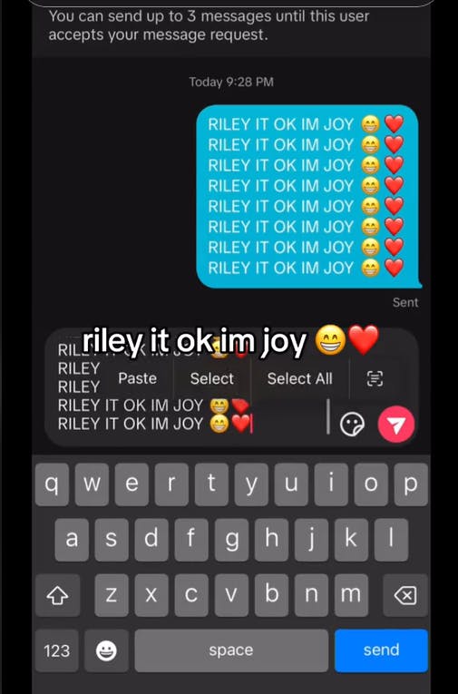 Riley it ok I'm Joy text message spam.