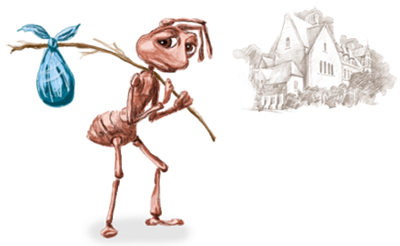 Original sad ant with bindle artwork.