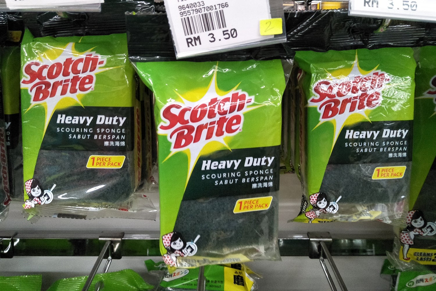 scotch-brite sponges on shelf