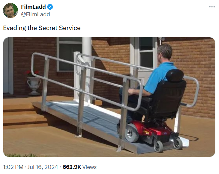 Sloped roof meme with a photo of a man in a wheelchair on a ramp.