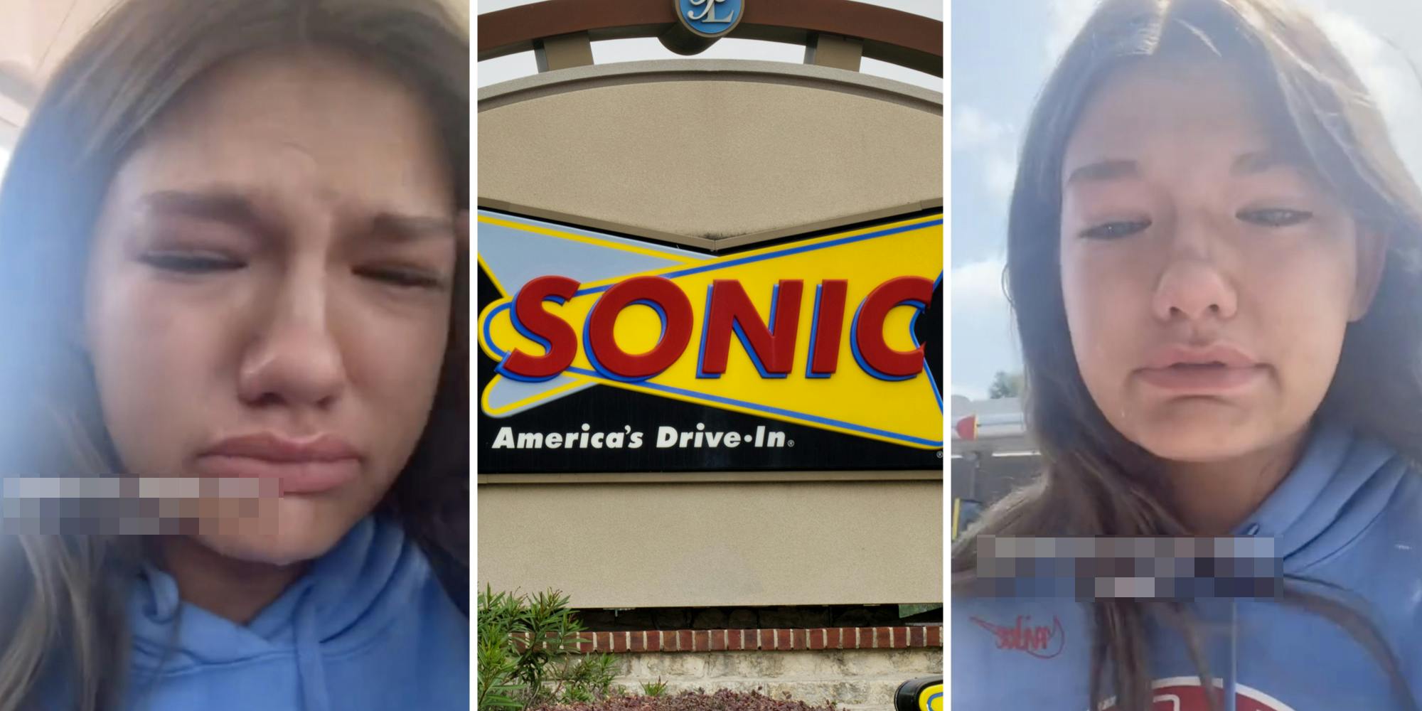 Woman crying(l+r), Sonic sign(c)