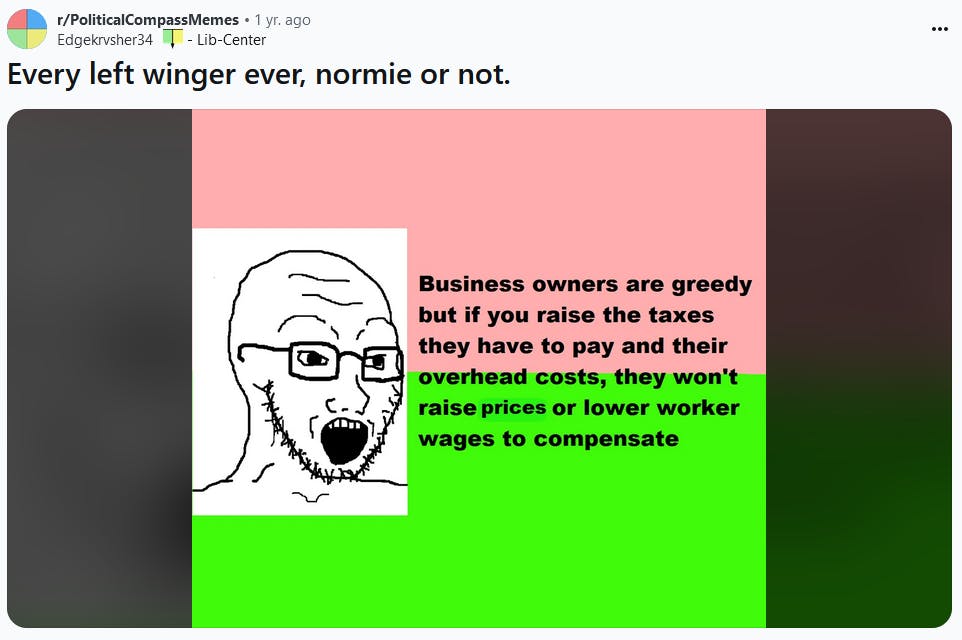 Soyjak meme attacking leftists about tax policy.