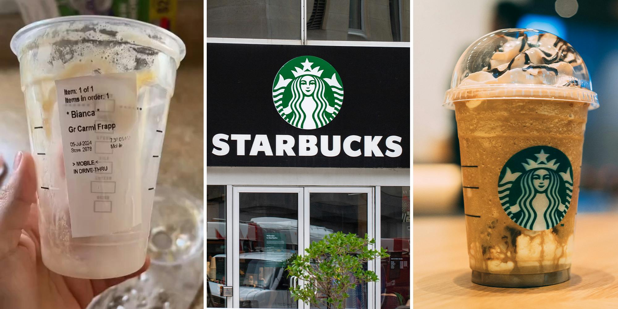 Customer orders caramel frap from Starbucks, notices something strange inside her drink