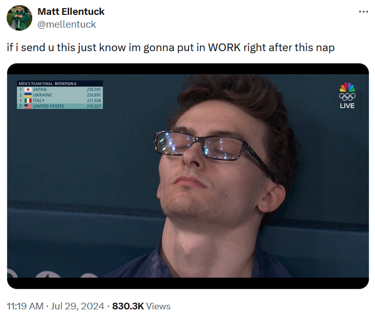 Steve Nedoroscik meme about napping before work.