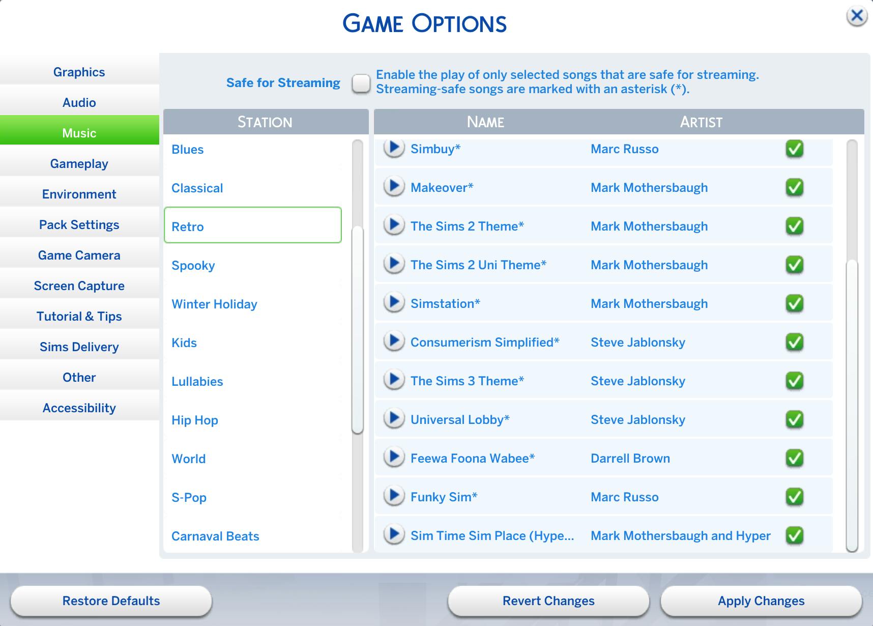 streaming mode the sims 4 songs available