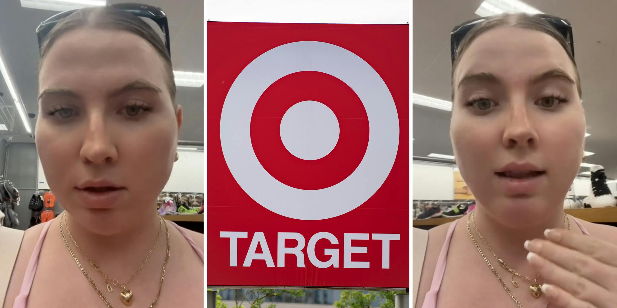 Woman talking(l+r), Target sign(c)