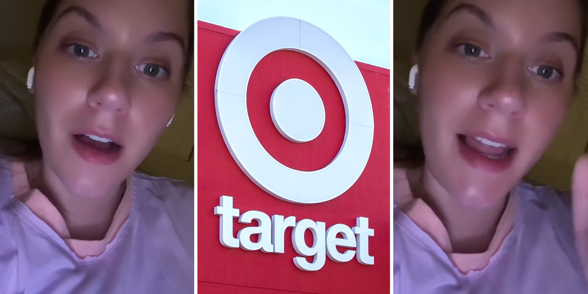 Woman talking(l+r), Target sign(c)
