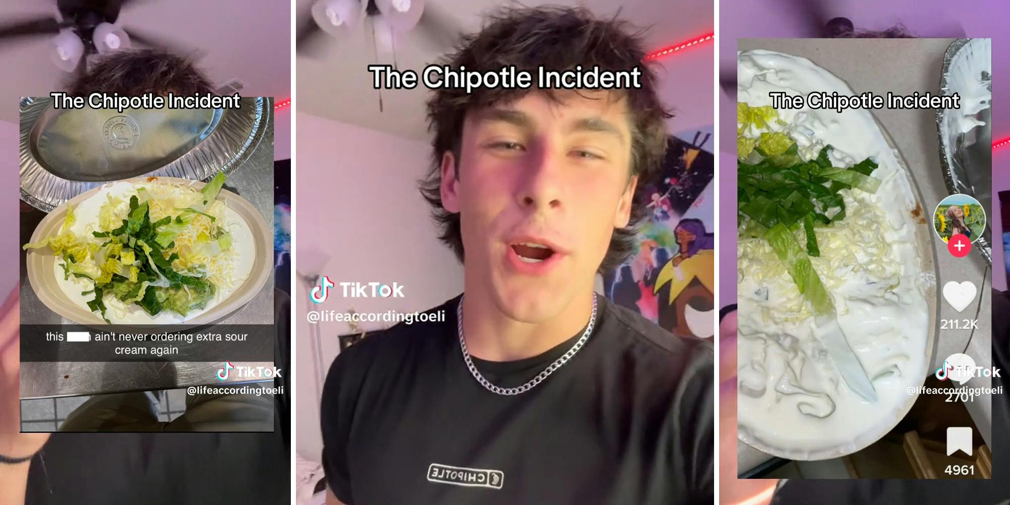 young man with bowl of sour cream and caption "The Chipotle Incident"