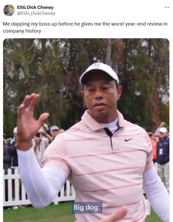 Tiger Woods big dog meme about sucking up to your boss.